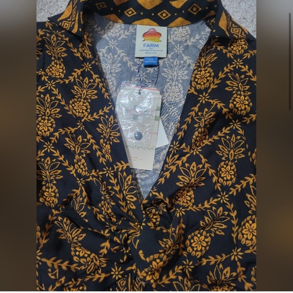 NWT Farm Rio Long-Sleeve V-Neck Printed Tie-Front Midi Dress SIZE XXS - Picture 5 of 8